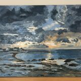 Seasideboard brittany oil painting on canvas