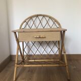Table de nuit vintage rotin