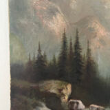 "The torrent in Savoie", mountain landscape, oil on canvas