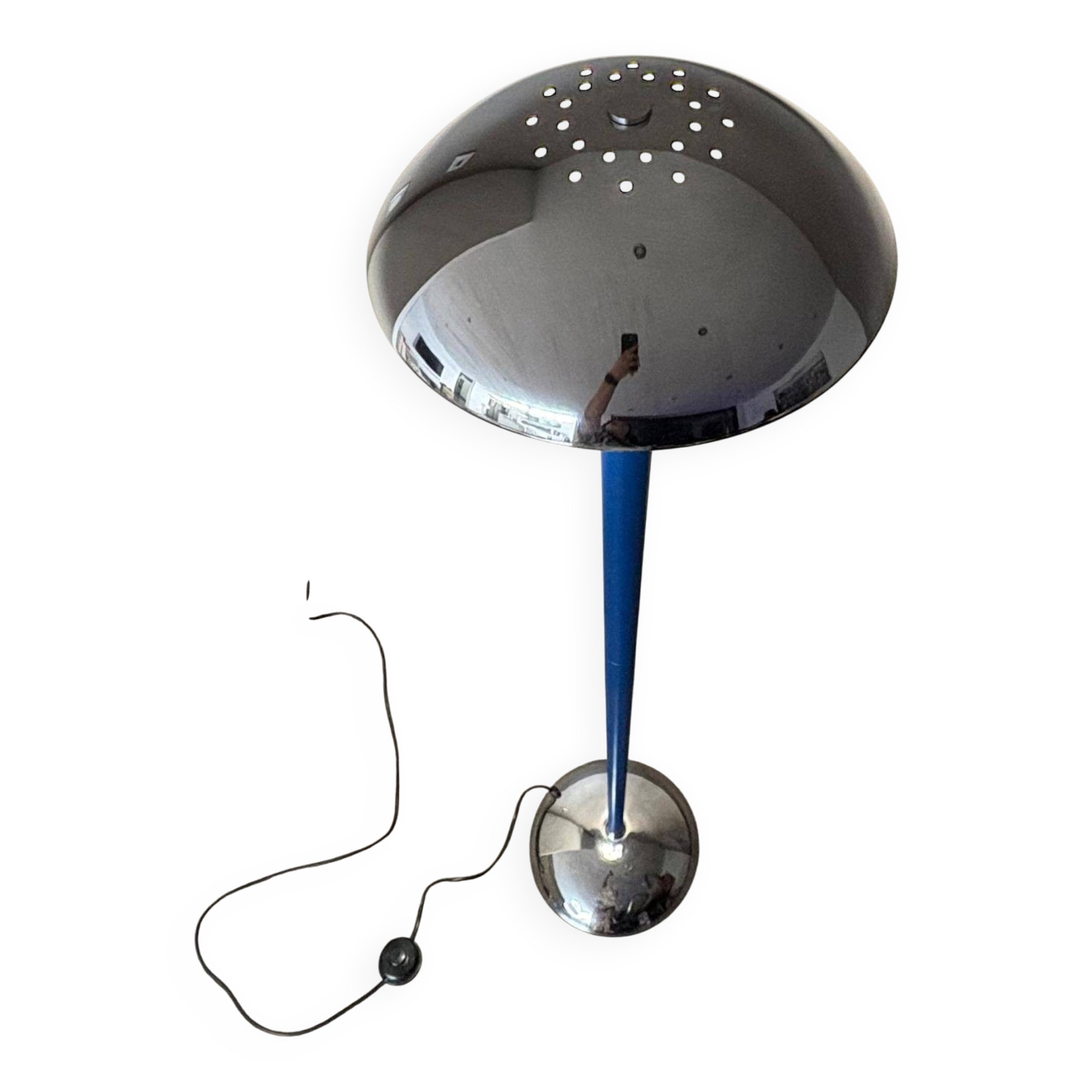 Lampadaire vintage "Paquebot" bleu et chrome - Années 80 (Design Collins)