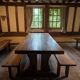 Set of 3 monastery tables in solid oak 220 cm with 6 matching benches.