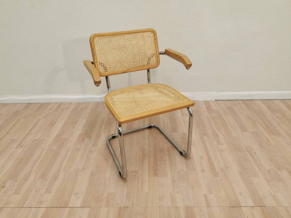 Vintage Cesca Chair by Marcel Breuer: Cane Seat, Tubular Frame
