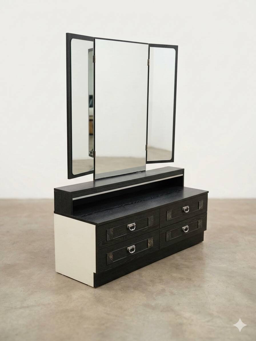 Vintage 80s hairdresser triptych mirror