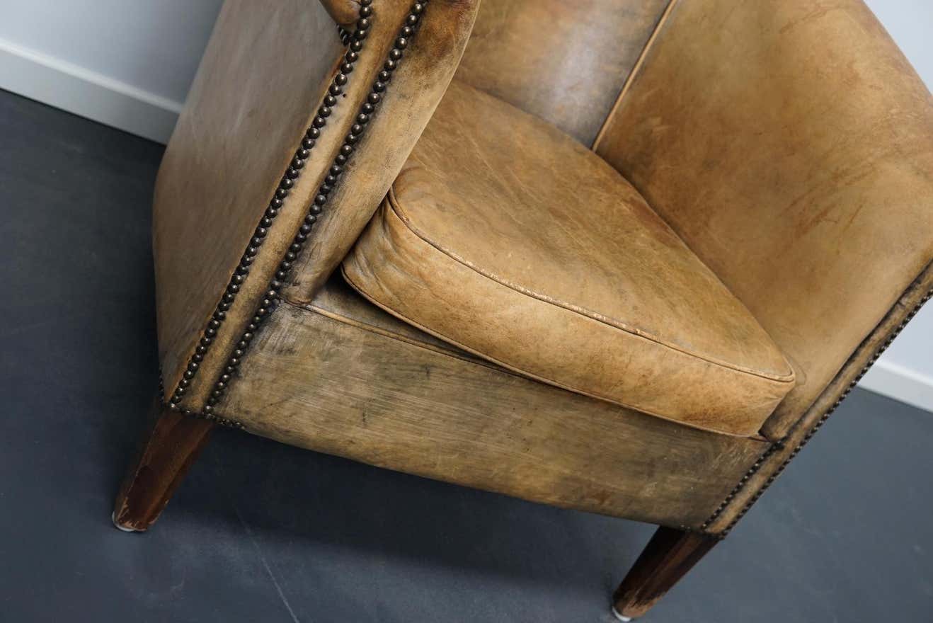 Vintage club chair in cognac-coloured leather Netherlands