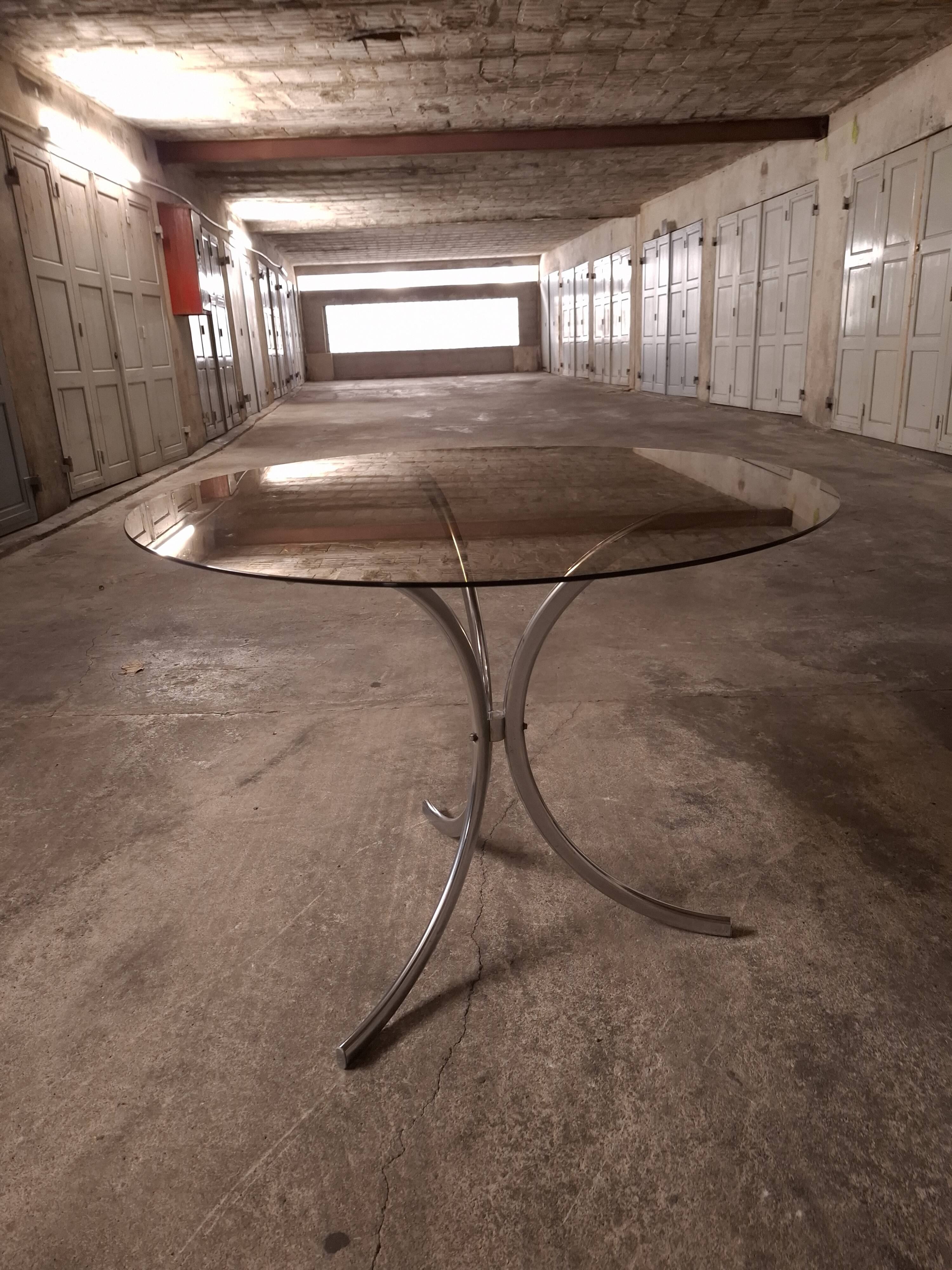 70's table Smoked glass, chrome legs