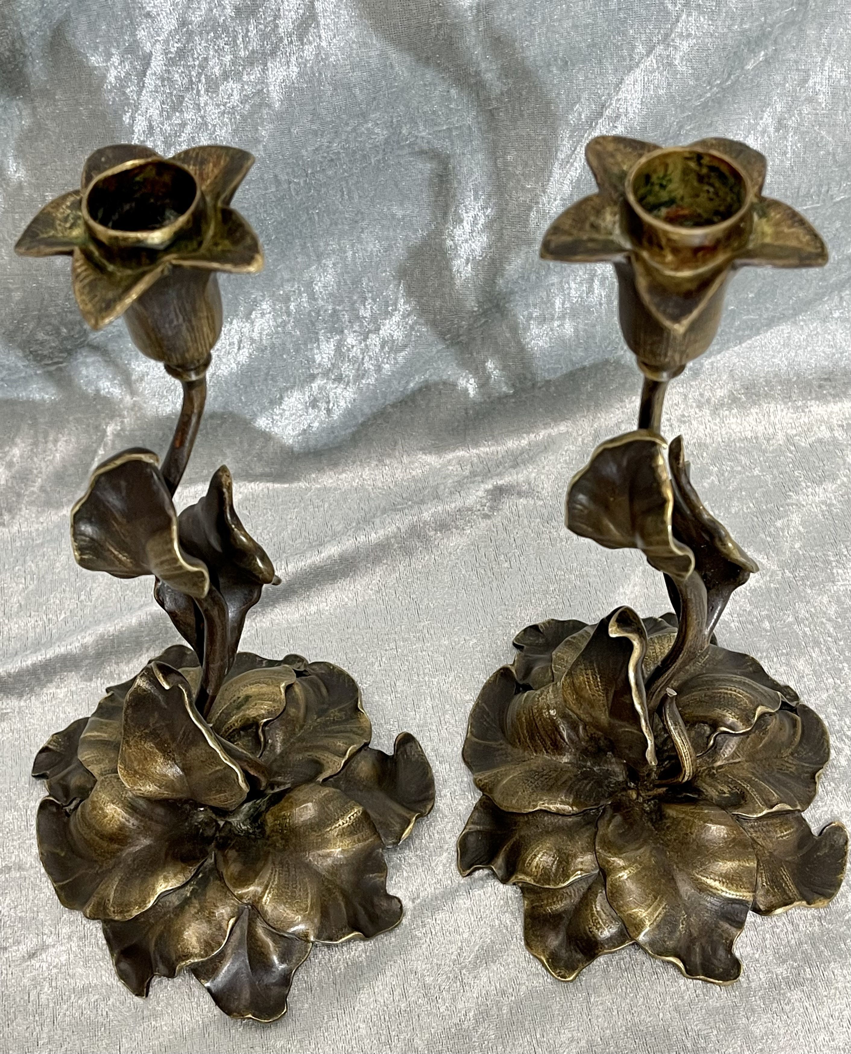 Pair of bronze candle holders from the art nouveau period 1900