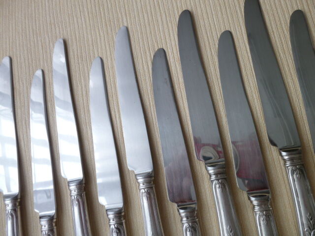 Set of 10 table knives in silver metal Louis XV style