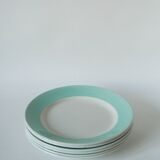 Set of 6 Badonviller flat plates with speckled mint colored edge 1950