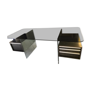 Bureau en verre et chrome brossé