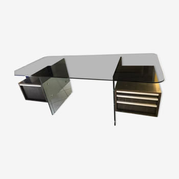 Glass and brushed chrome desk DE Xavier Marbeau Esterel model 200x90x73