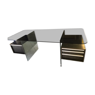 Bureau en verre et chrome brossé DE Xavier Marbeau modèle Esterel 200x90x73