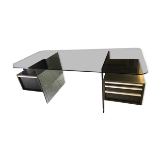 Glass and brushed chrome desk - Xavier Marbeau model Esterel 200x90x73
