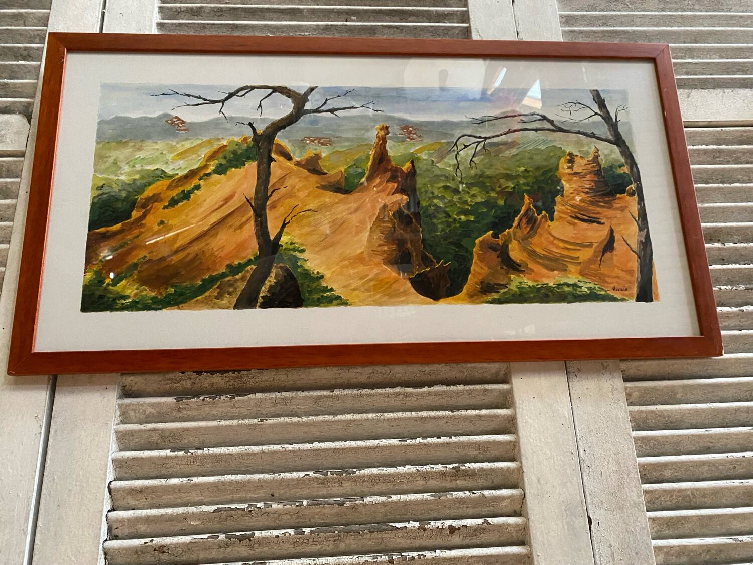 Old painting jean laville st germain roussillon + wooden frame