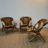 Set of three bamboo armchairs 1960