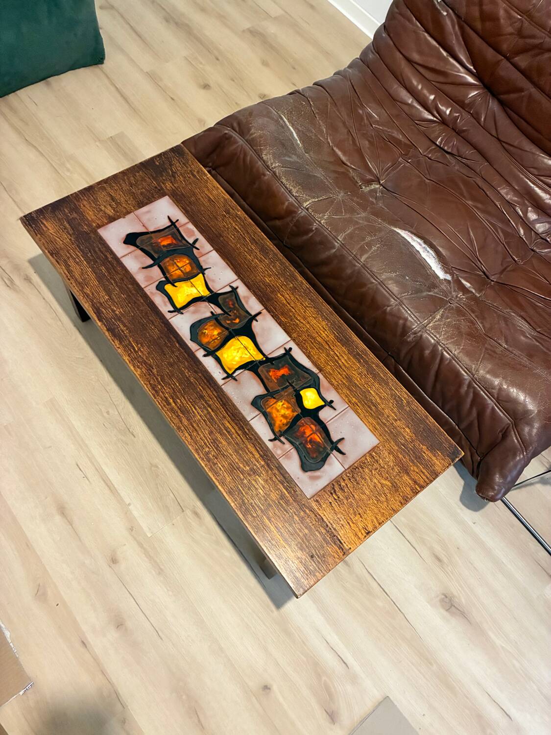 Coffee table in wood and ceramic tiles, Vallauris style
