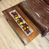 Coffee table in wood and ceramic tiles, Vallauris style