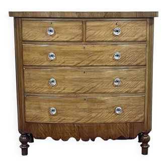 Victorian chest of drawers in blond mahogany and 19th century glass buttons