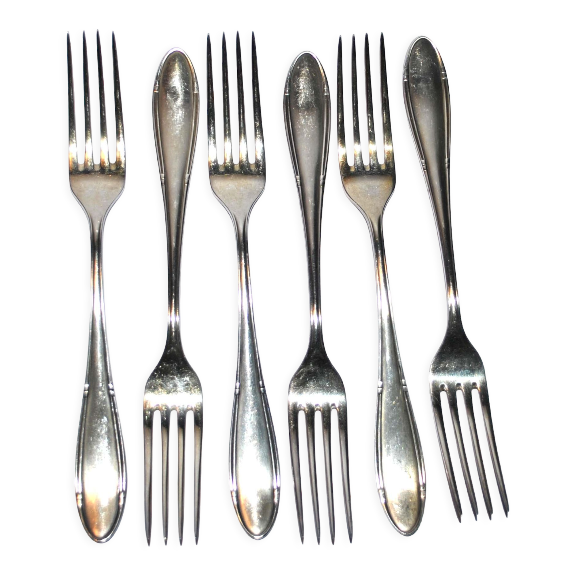 Series of 6 vintage table forks in silver metal deetjen 100 21.5cm