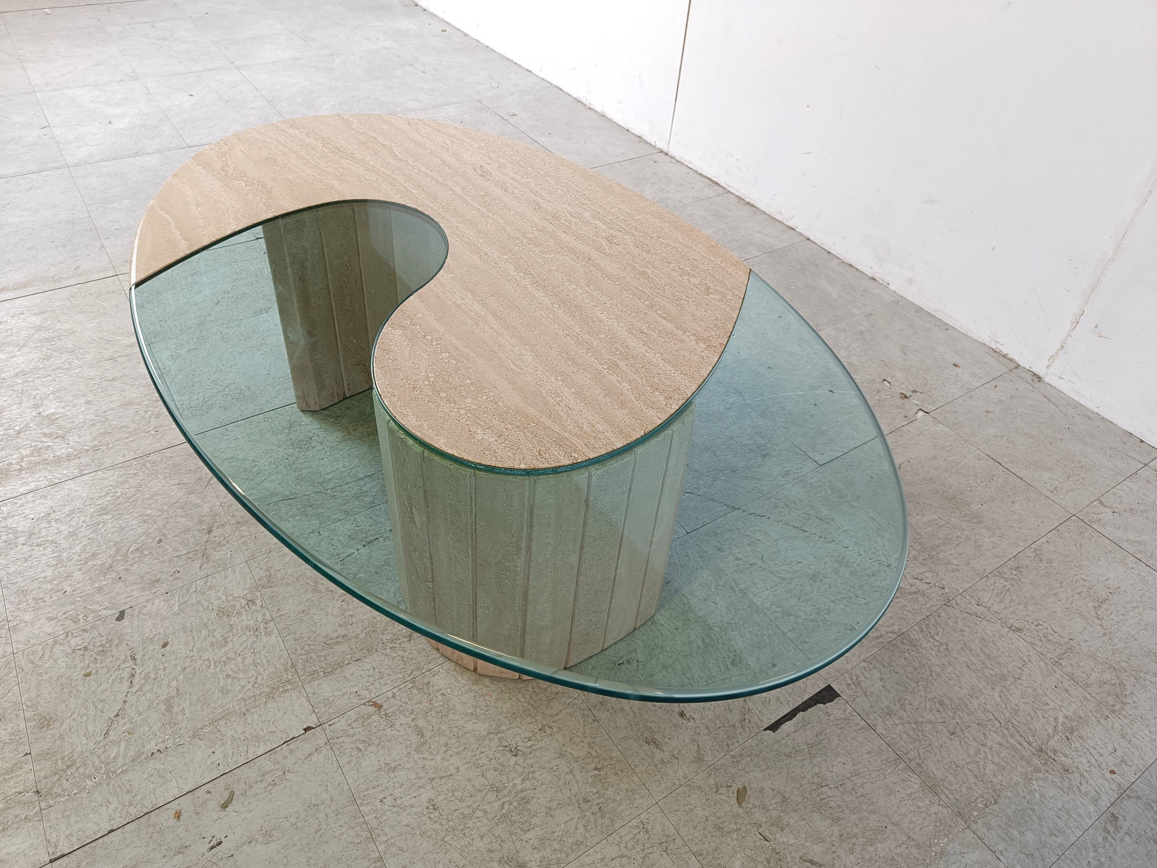 Travertine  and glass Coffee Table 1970s, Italy