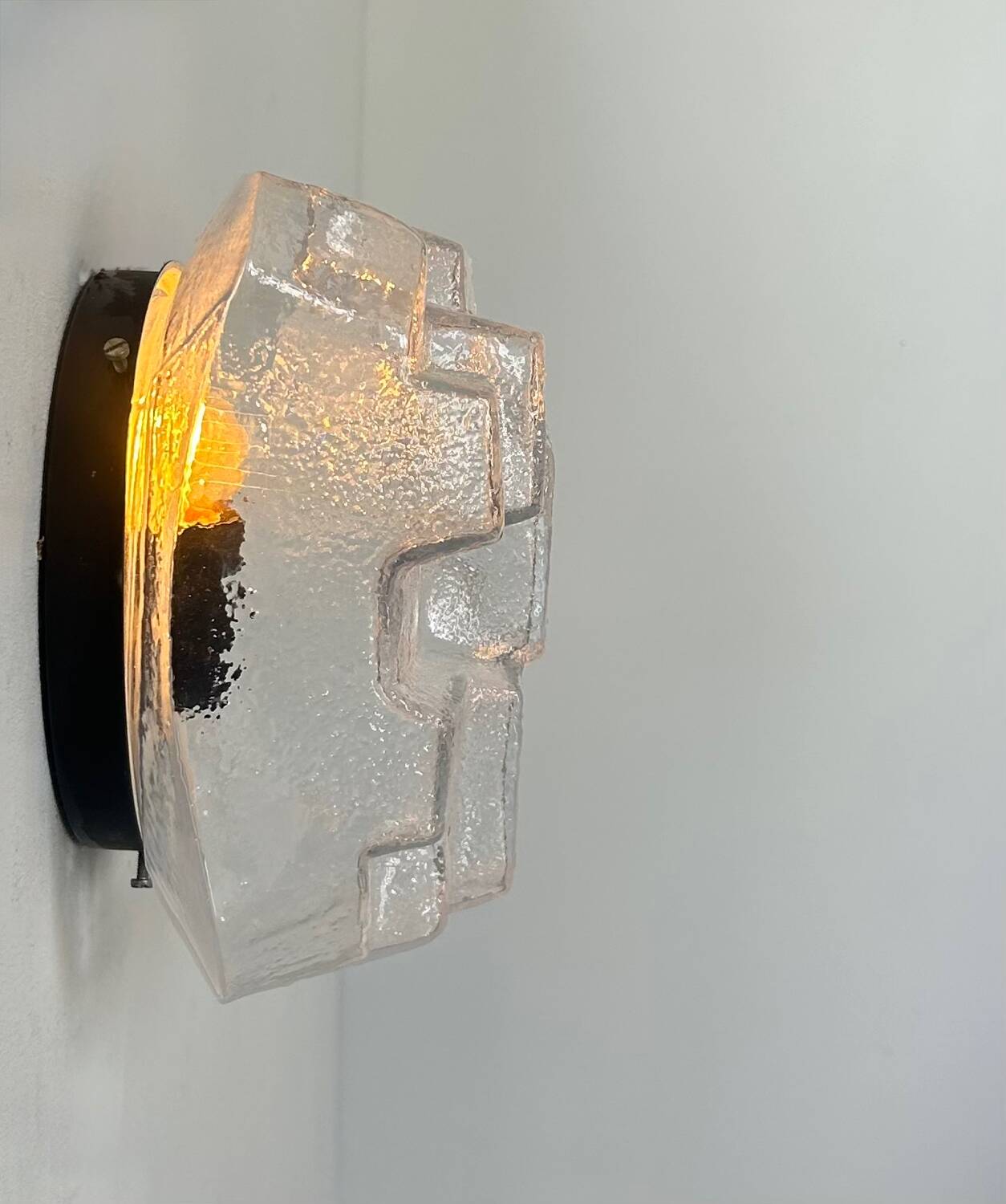 Vintage wall lamp in pressed molded bubble glass, France 1960