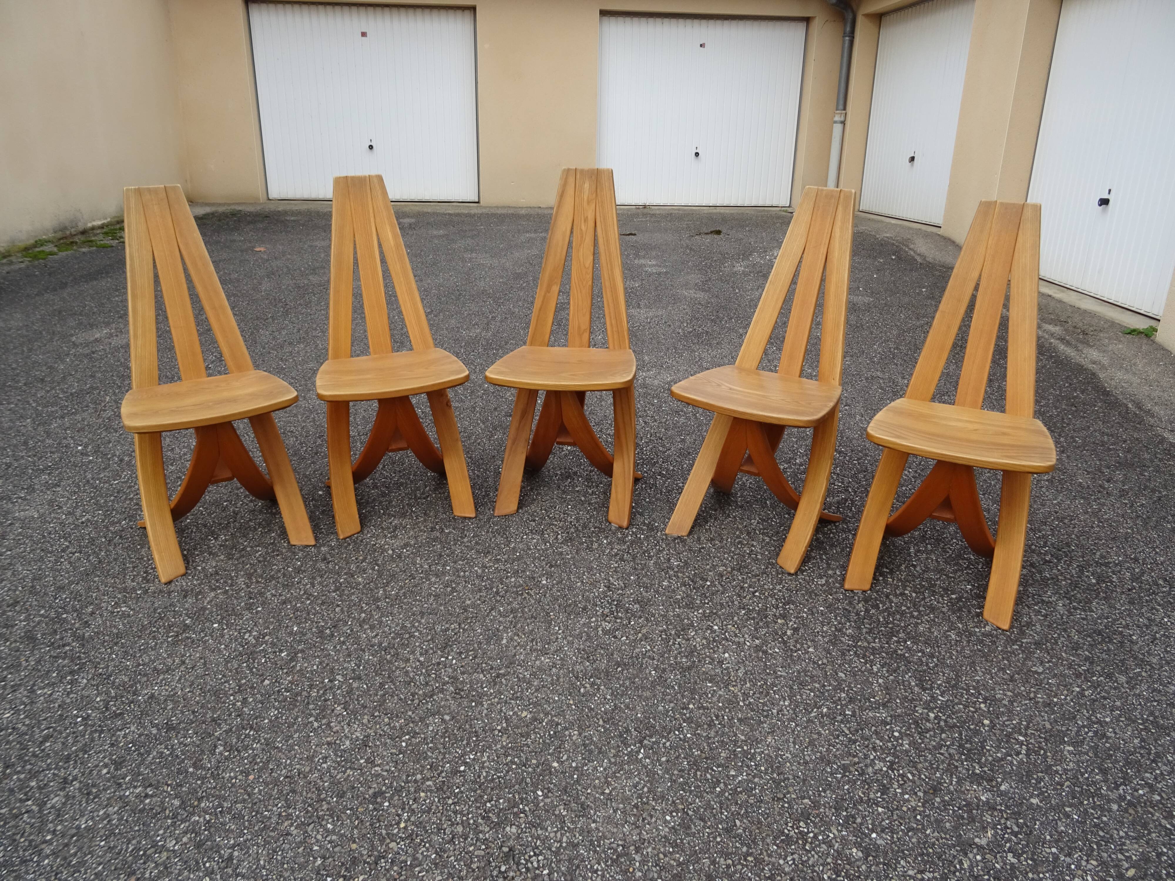 Set of 5 Epona chairs designed by Francis Taglian, France, 1980s.