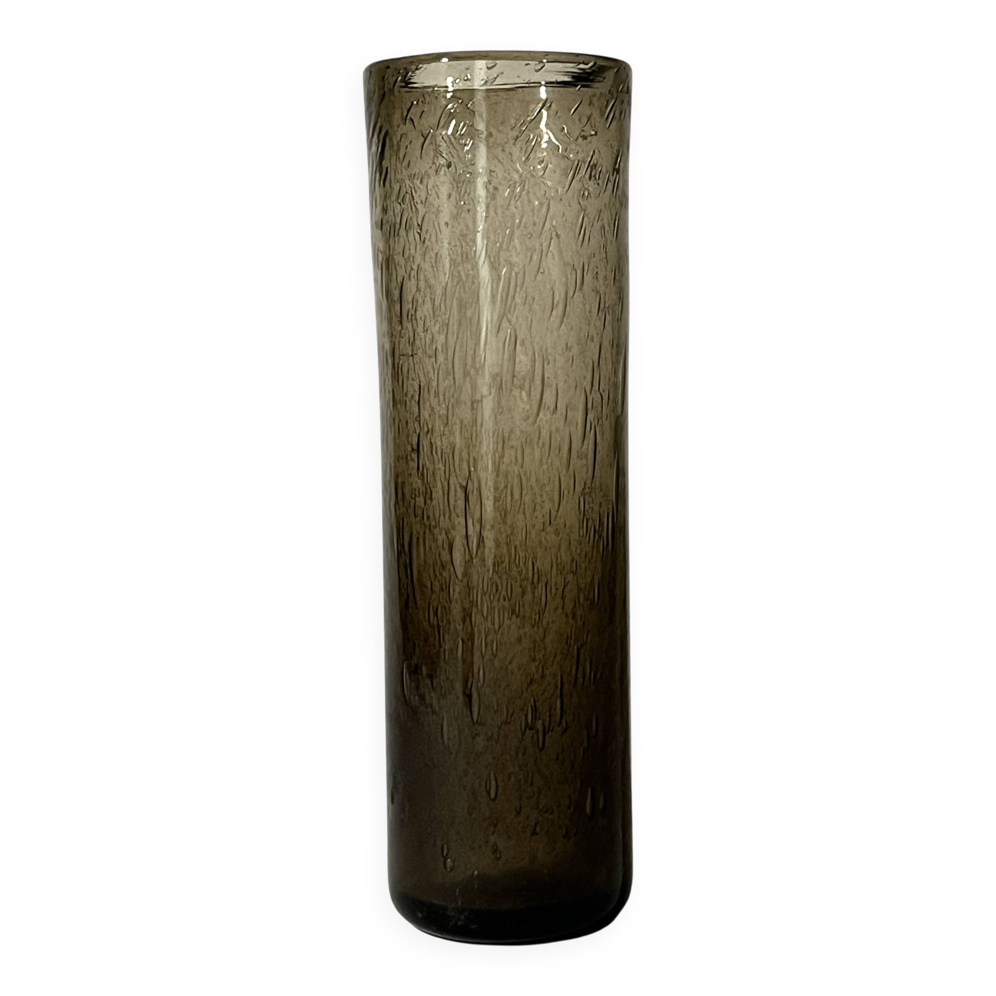 Large smoked and blown glass vase, Verrerie de Bendor 1950