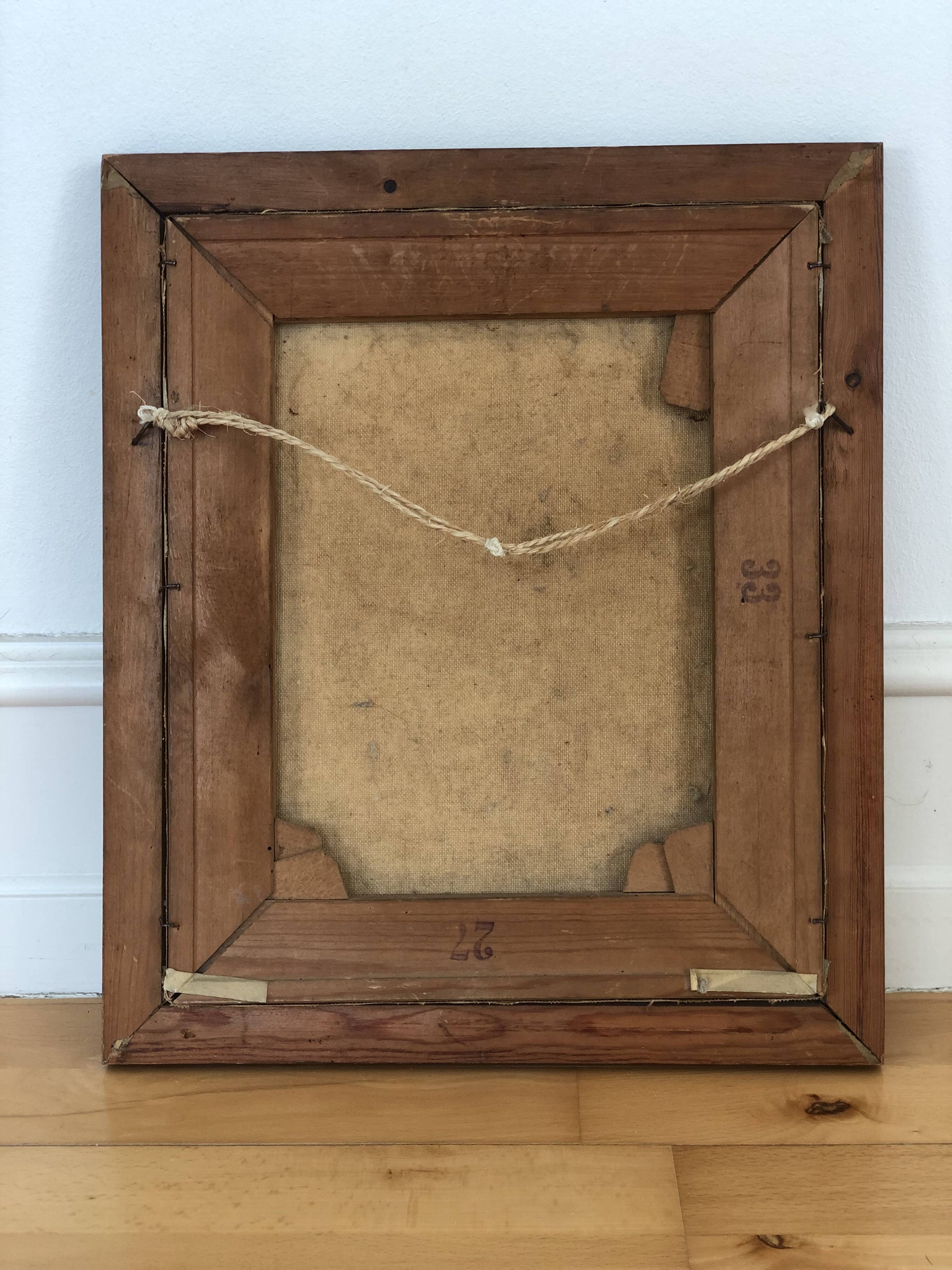 Peinture à l'huile vintage originale de cottage : Art de paysage d'hiver encadré