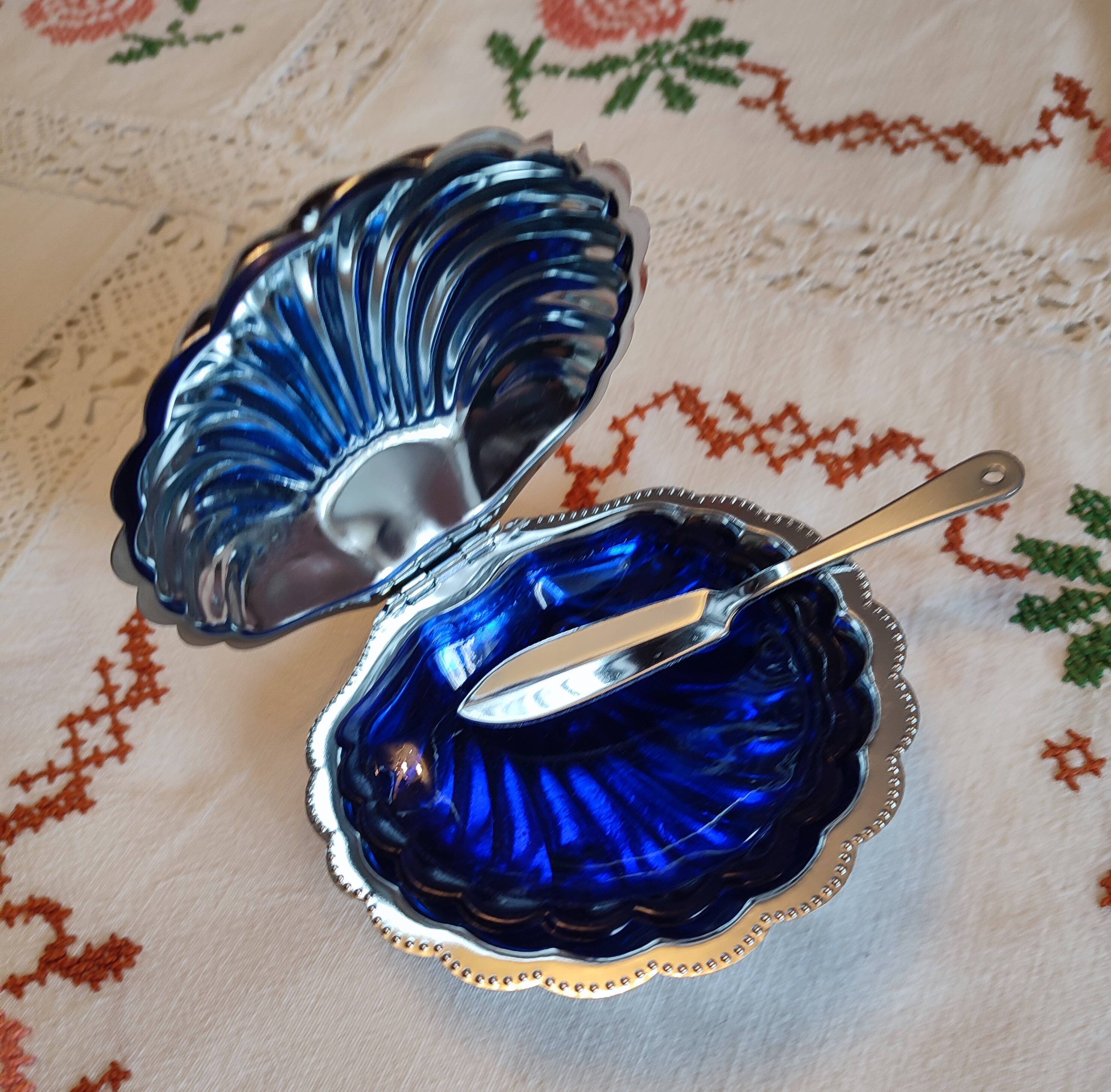 Stainless steel and glass shell butter dish