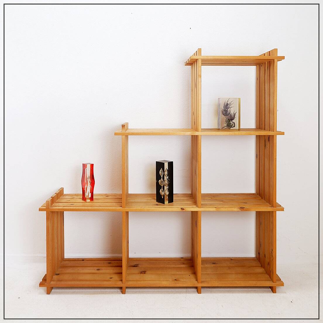 Vintage pine staircase shelf bookcase - Maison Regain style