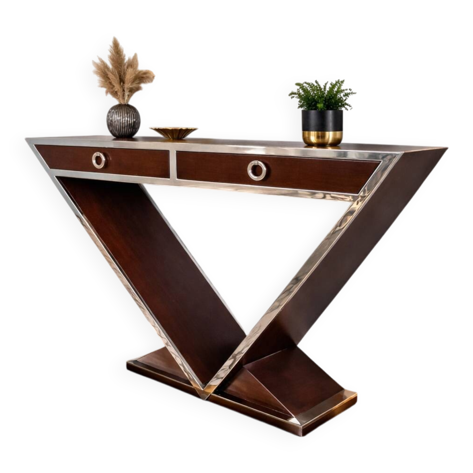 Console design 20th century, 2 drawers, walnut.