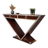 Console design 20th century, 2 drawers, walnut.