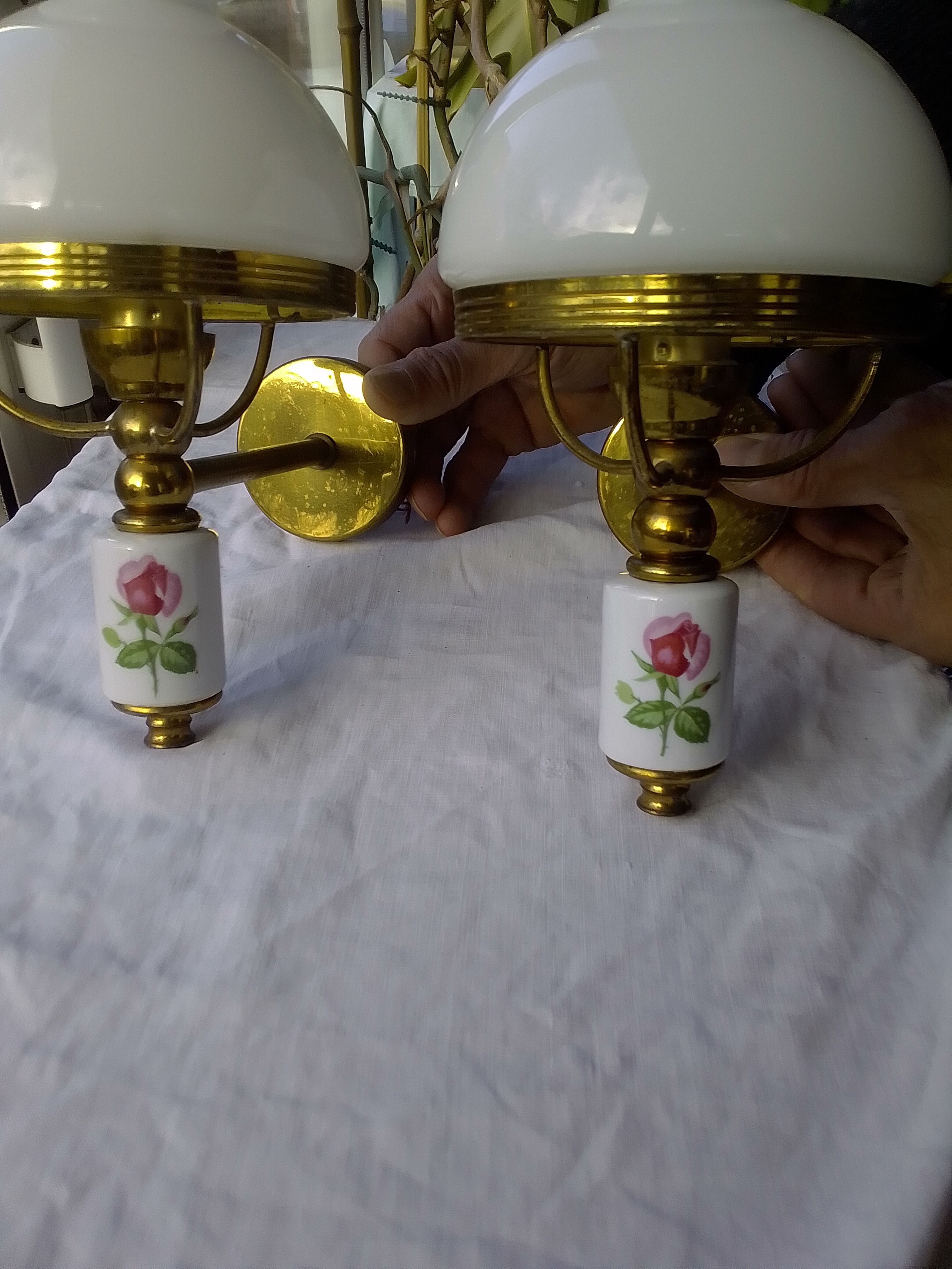 Pair of porcelain brass sconces