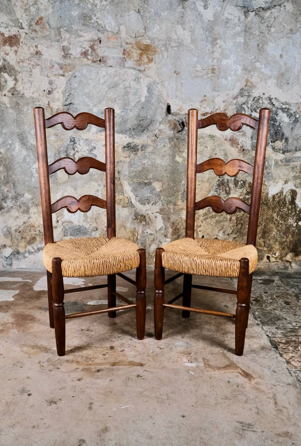 Pair of folk art chairs, France, mid-20th century