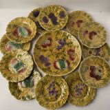 Complete service barbotine Sarreguemines dish + 12 Vintage Décor Fru plates