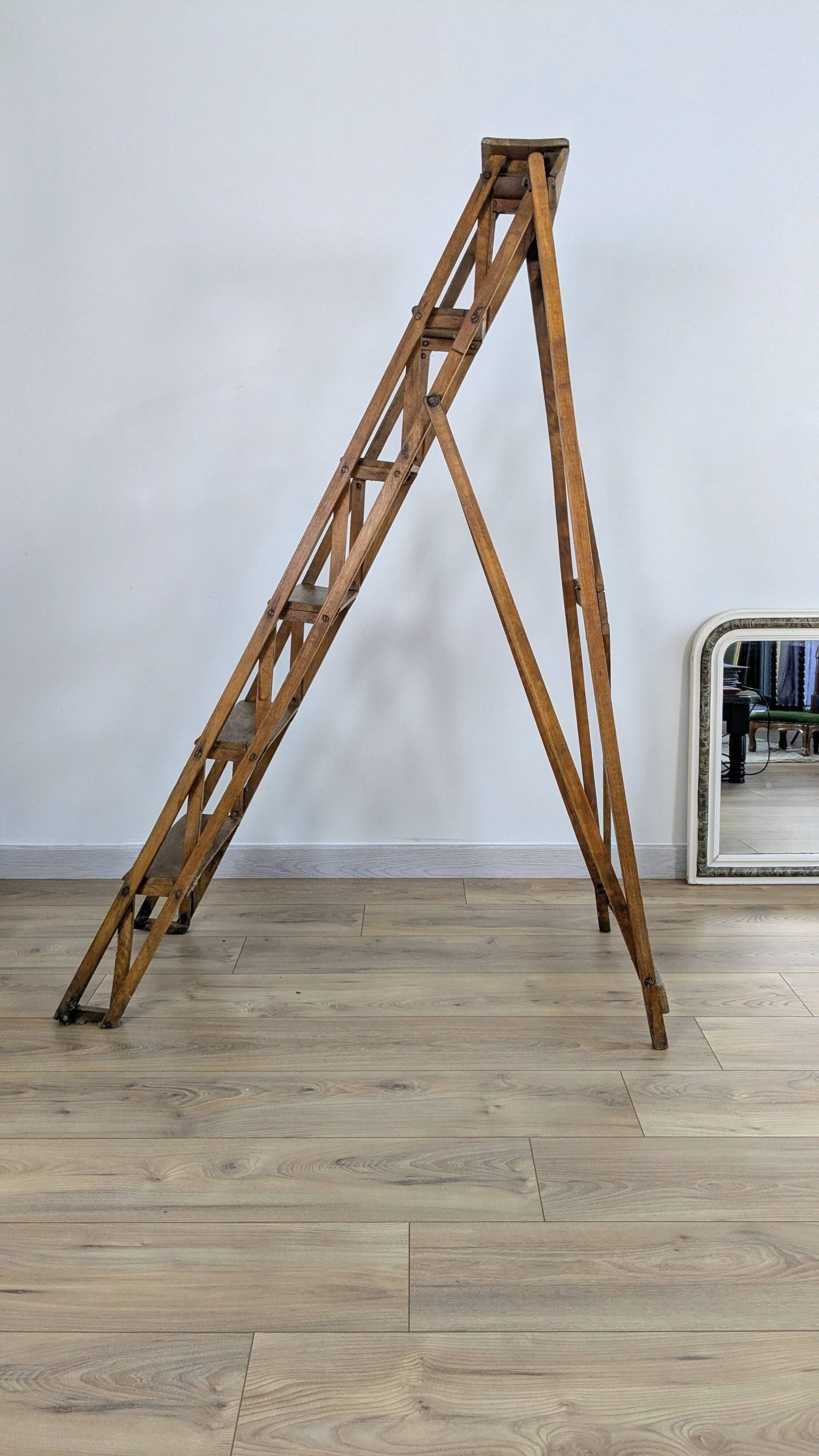 Vintage wooden painter's stepladder - authentic patina