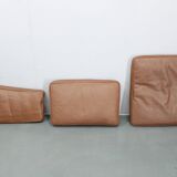 Canapé 3 places danois des années 1970 en cuir marron avec structure en hêtre