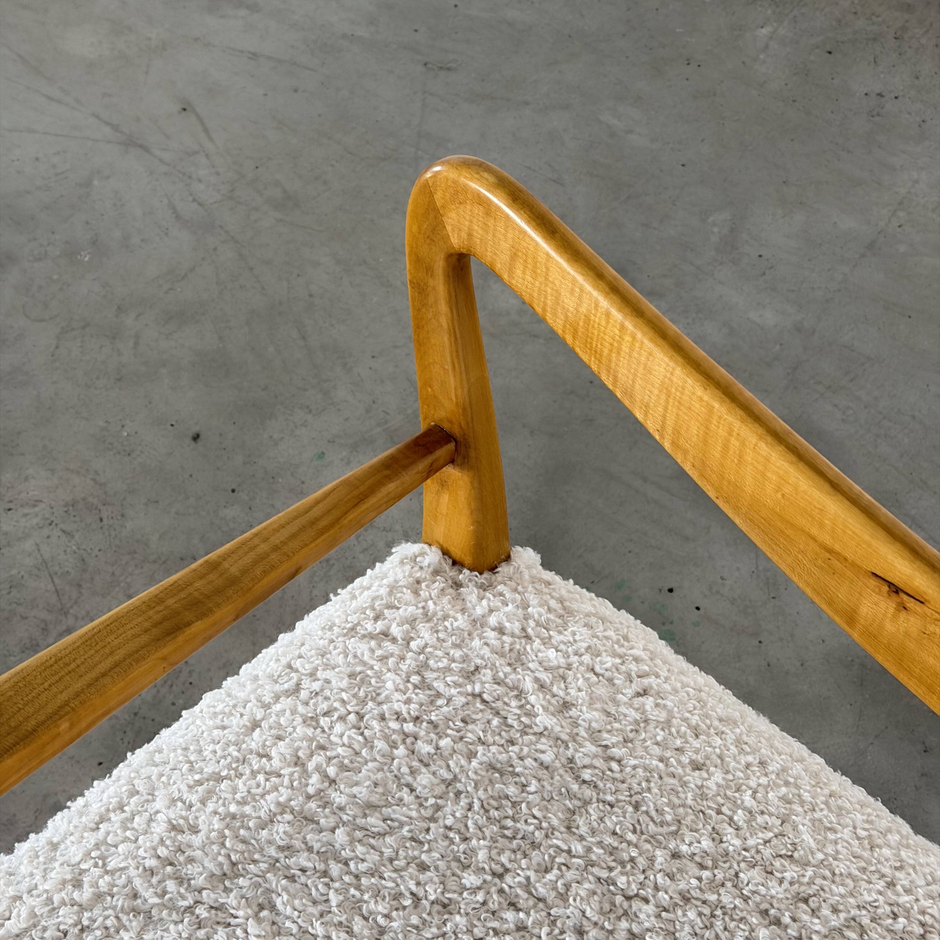 Benches Attributed to Guglielmo Ulrich, Blonde Maple & Bouclé, Italy 1940s