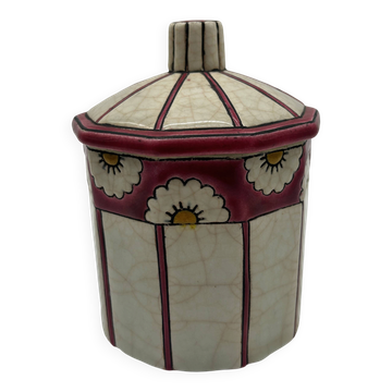 Art Deco bonbonnière in faience and Longwy enamels.