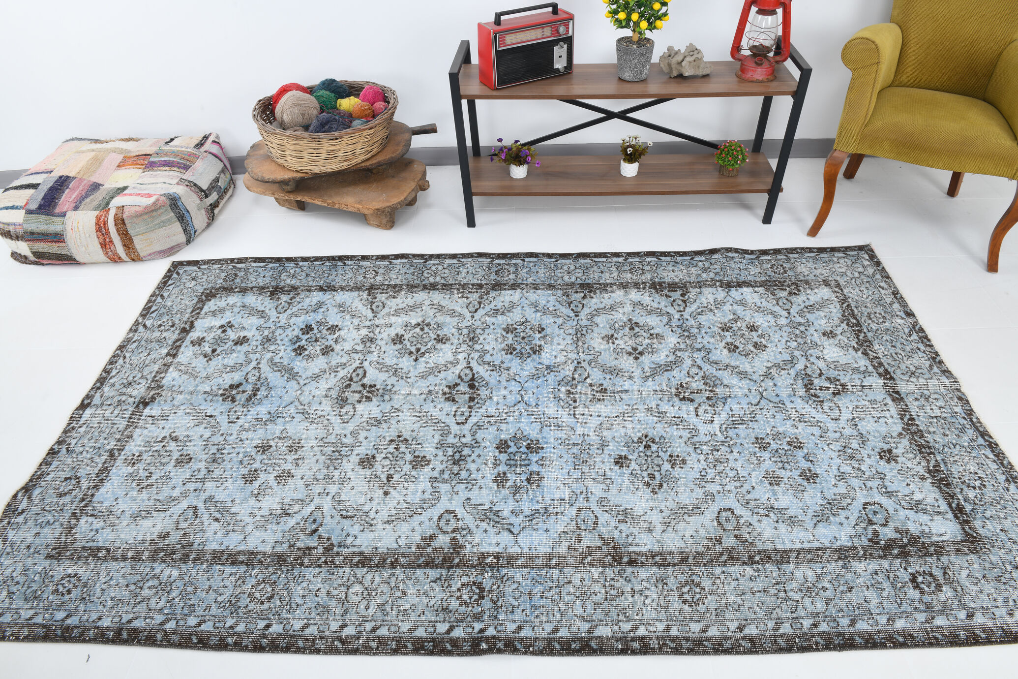 5x8 faded blue handmade turkish rug 260x150cm
