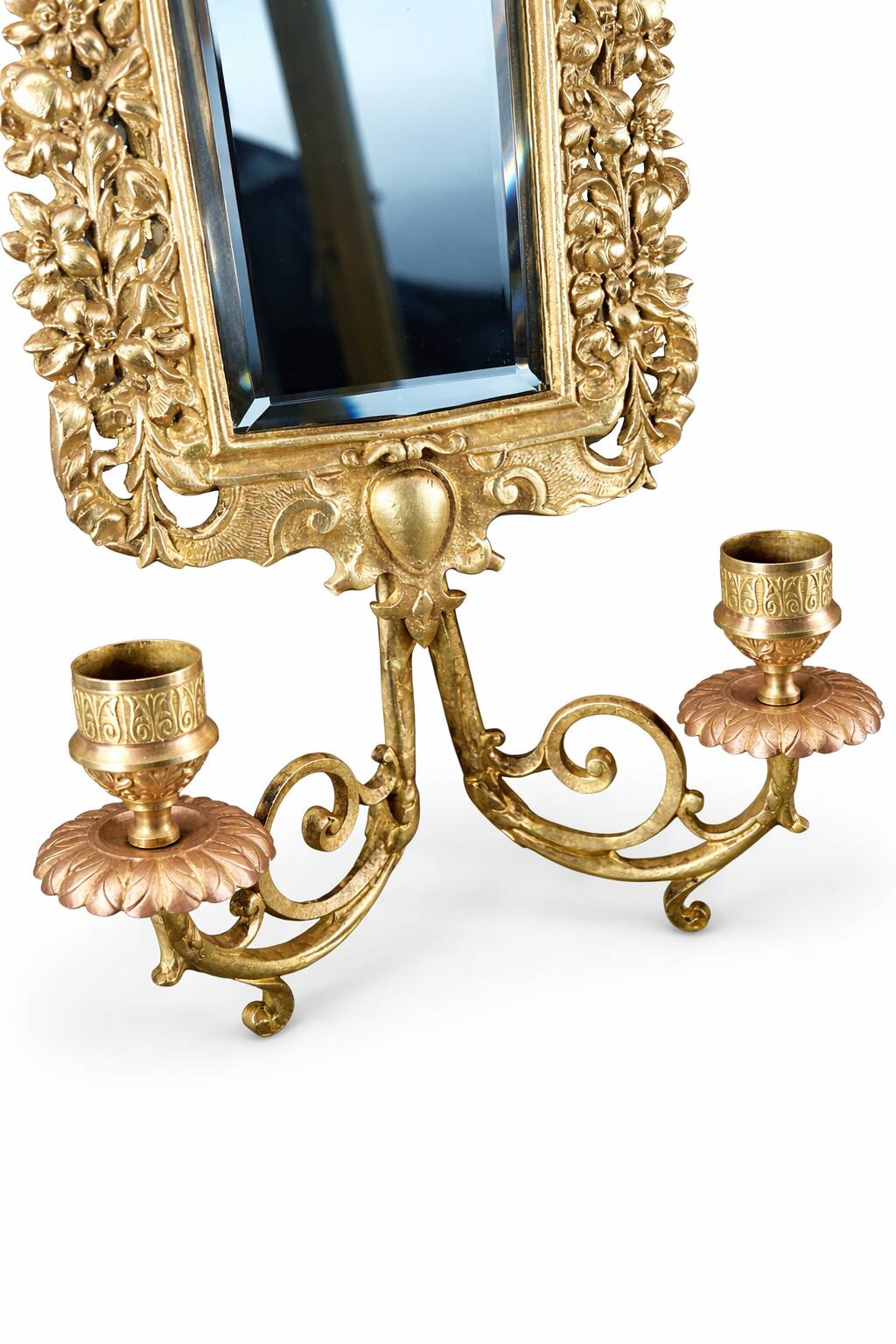 Pair of Napoleon III wall sconces in gilded bronze, with bevelled mirrors.