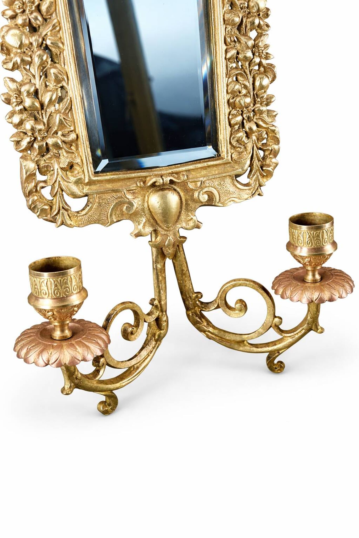 Pair of Napoleon III wall sconces in gilded bronze, with bevelled mirrors.