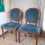Pair of blue velvet medallion chairs
