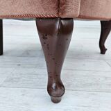 1960s, Danish lounge chair, salmon pink furniture velour, ash wood legs.