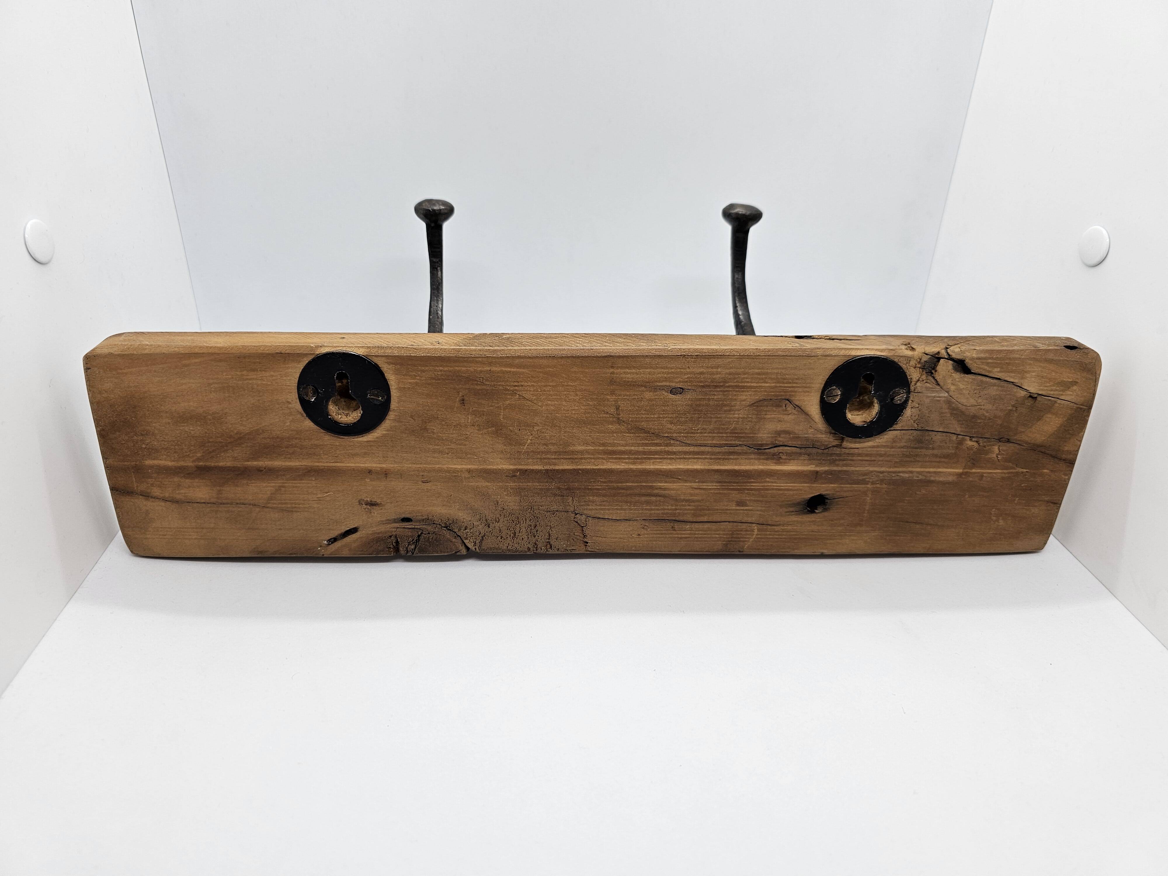 Solid teak coat hook with 2 double cast iron hooks