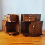 Pair of Art Deco 1930 walnut bedside tables