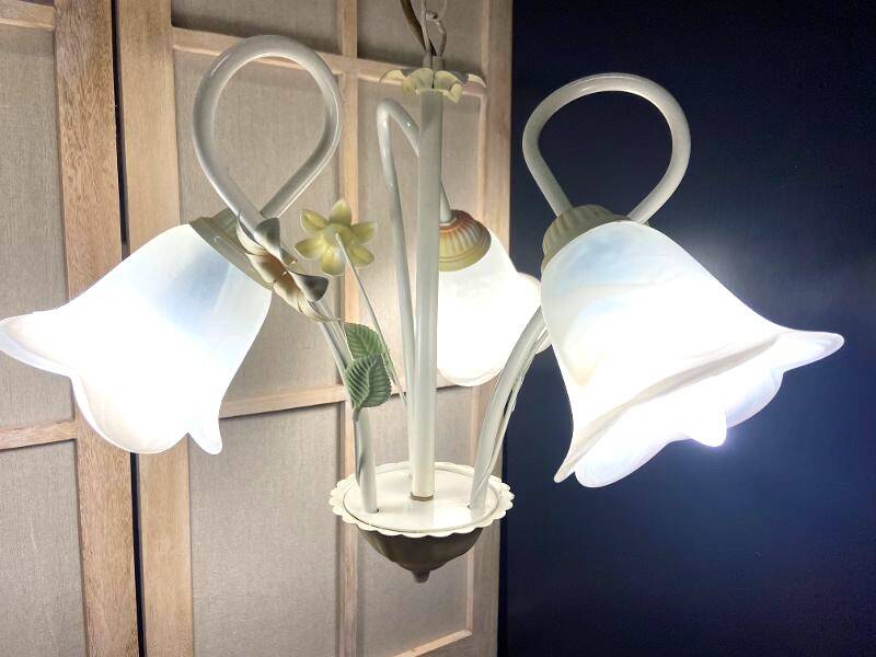 Antique Chandelier Ceiling Light Florentine Bouquet Floral Design 1970 Decorative Art No.2