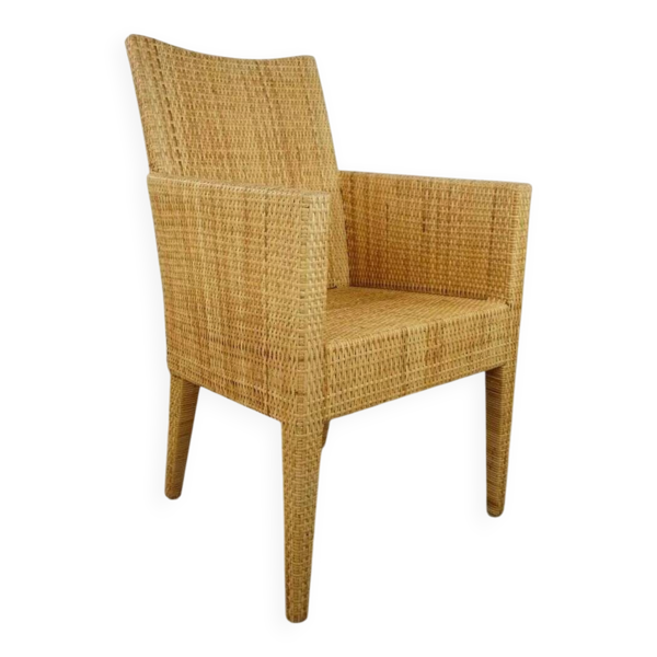 Fauteuil en bois et rotin tressé