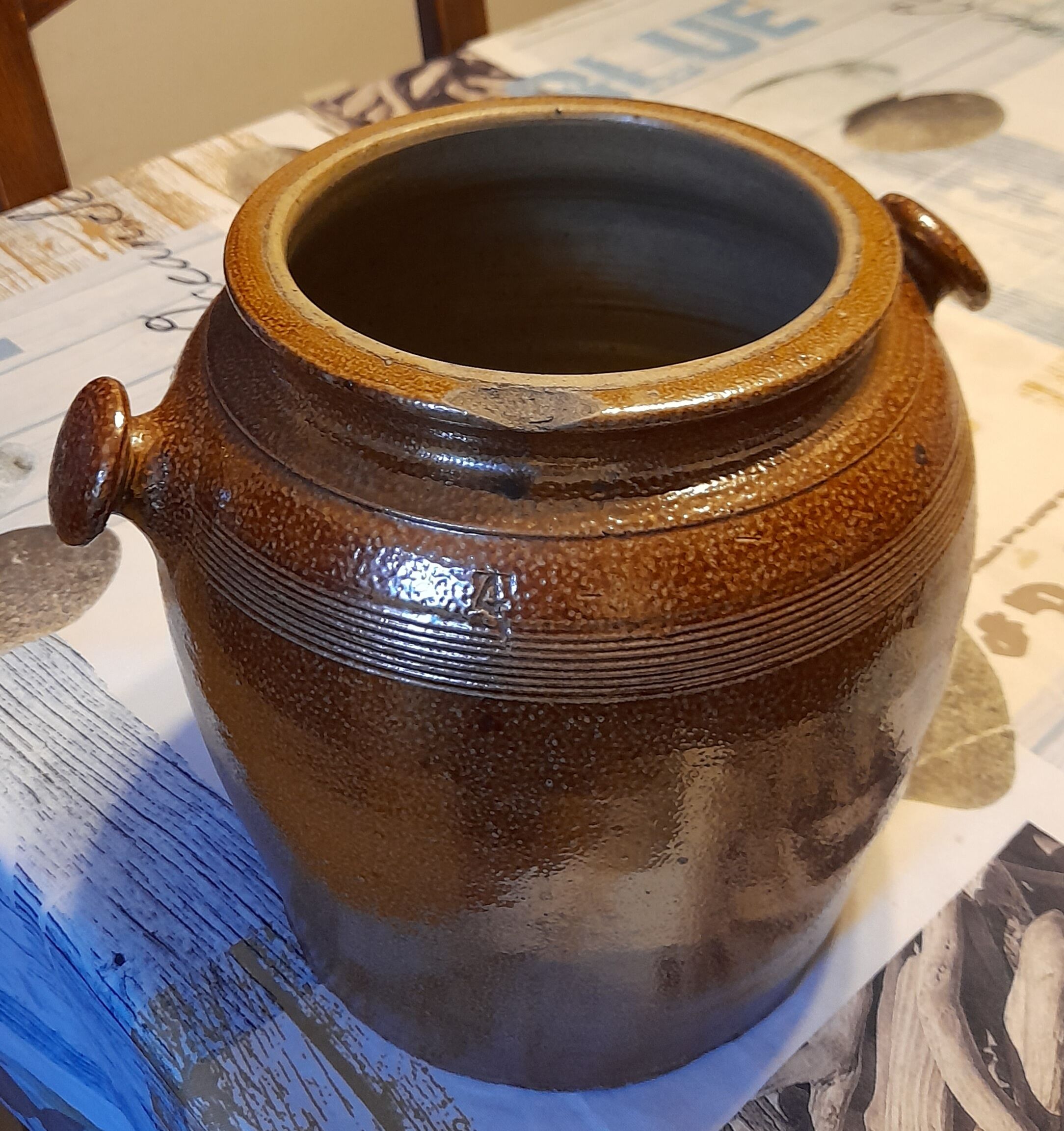 Enamelled terracotta jar