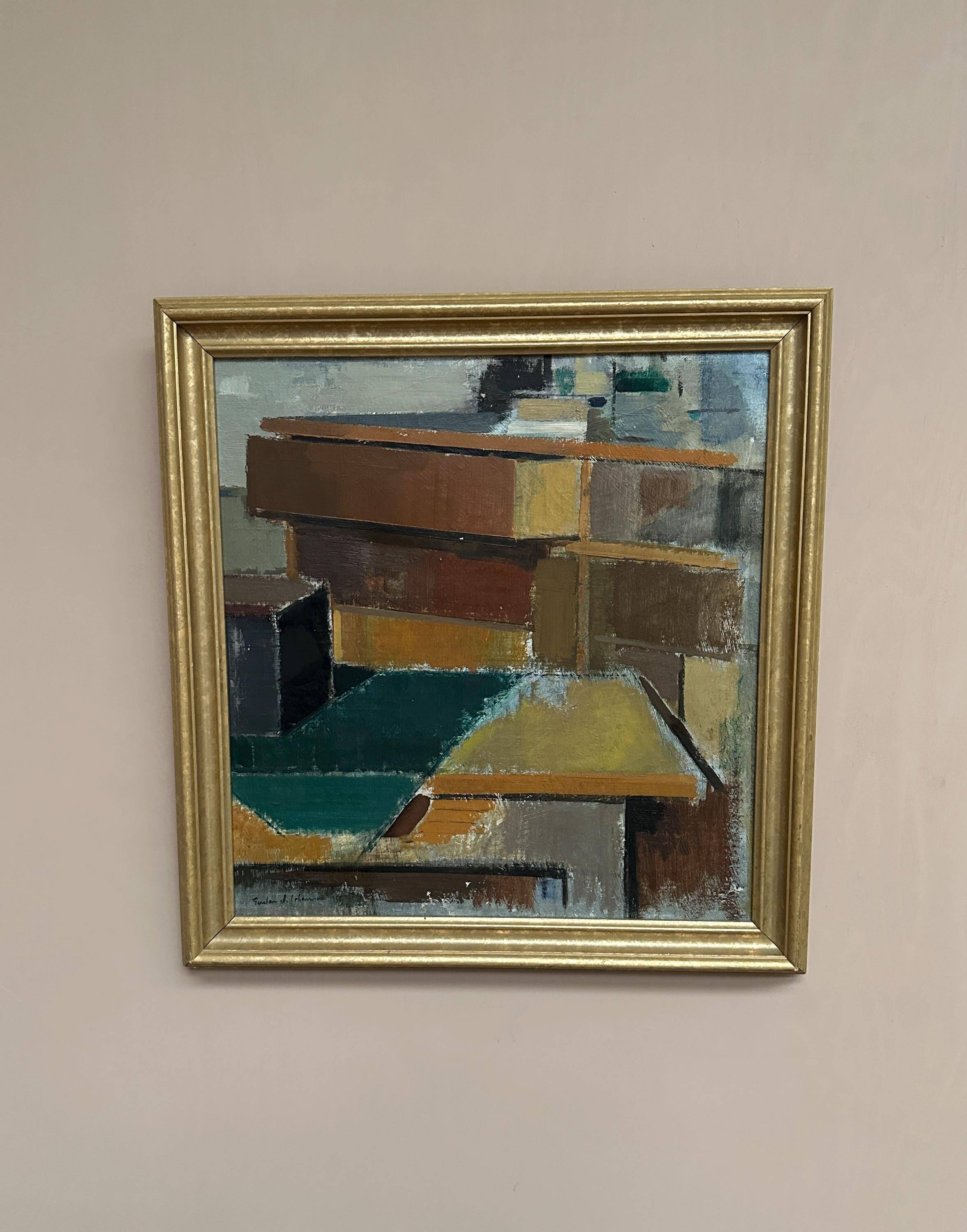 Swedish Oil on Canvas – “Cubist Rooftops” by Gustav Adolf Johansson
