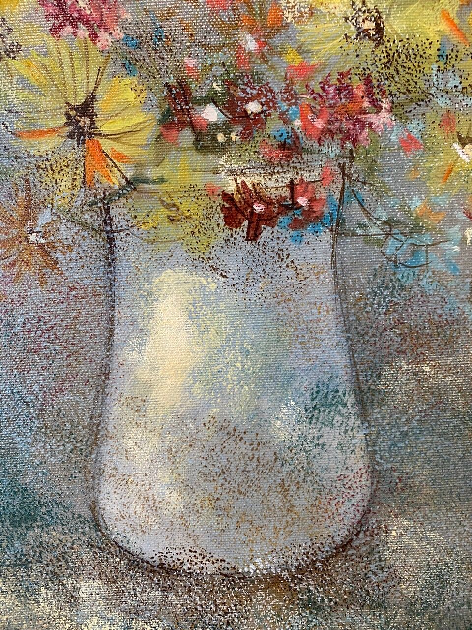 Old painting, still life with wild flowers signed Massard XX century